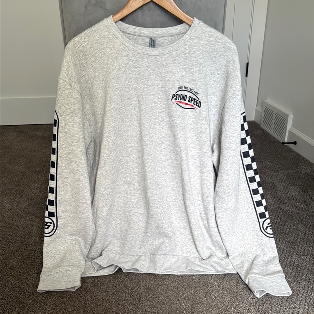 Psycho Speed Checkered Sleeve Sweatshirt with Crew Neck